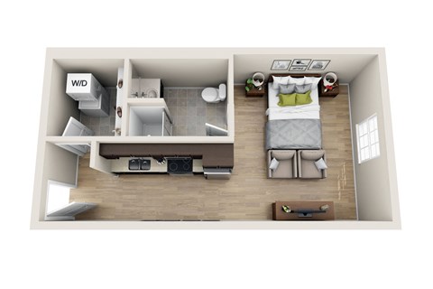 Floor plan for studio, 1 bath, 512 sqft